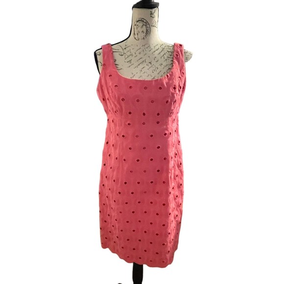 Muse Woman’s Size 8 Pink Embroidered Circle Textured Empire Waist Lined Dress - Picture 10 of 16